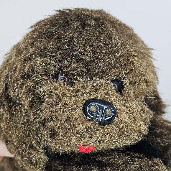 Vintage Hermann Teddy Original Plush Dog With Red Collar Brown Stuffed Animal - Picture 2 of 9